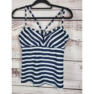 Kona Sol Swim Top M Womens Padded Blue White Striped‎ Pullover Swimwear